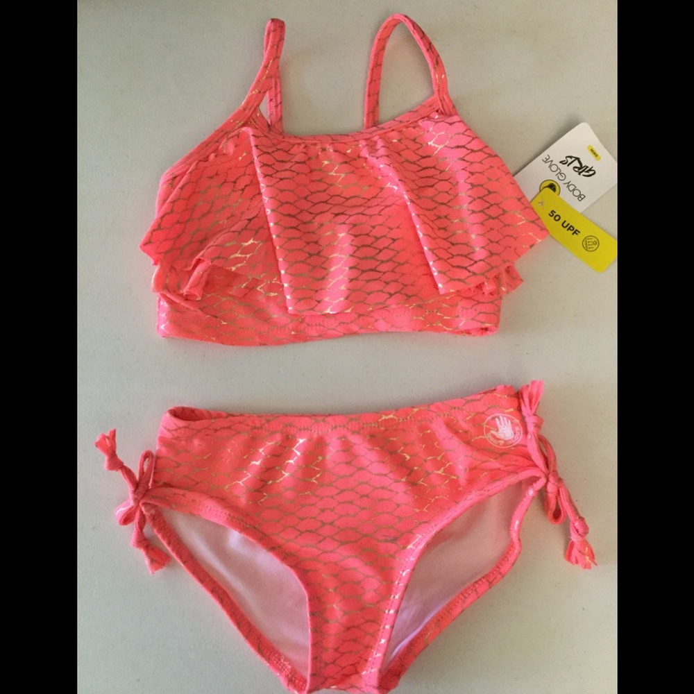 NWT Body Glove sz 5 foil mermaid scales hot coral
